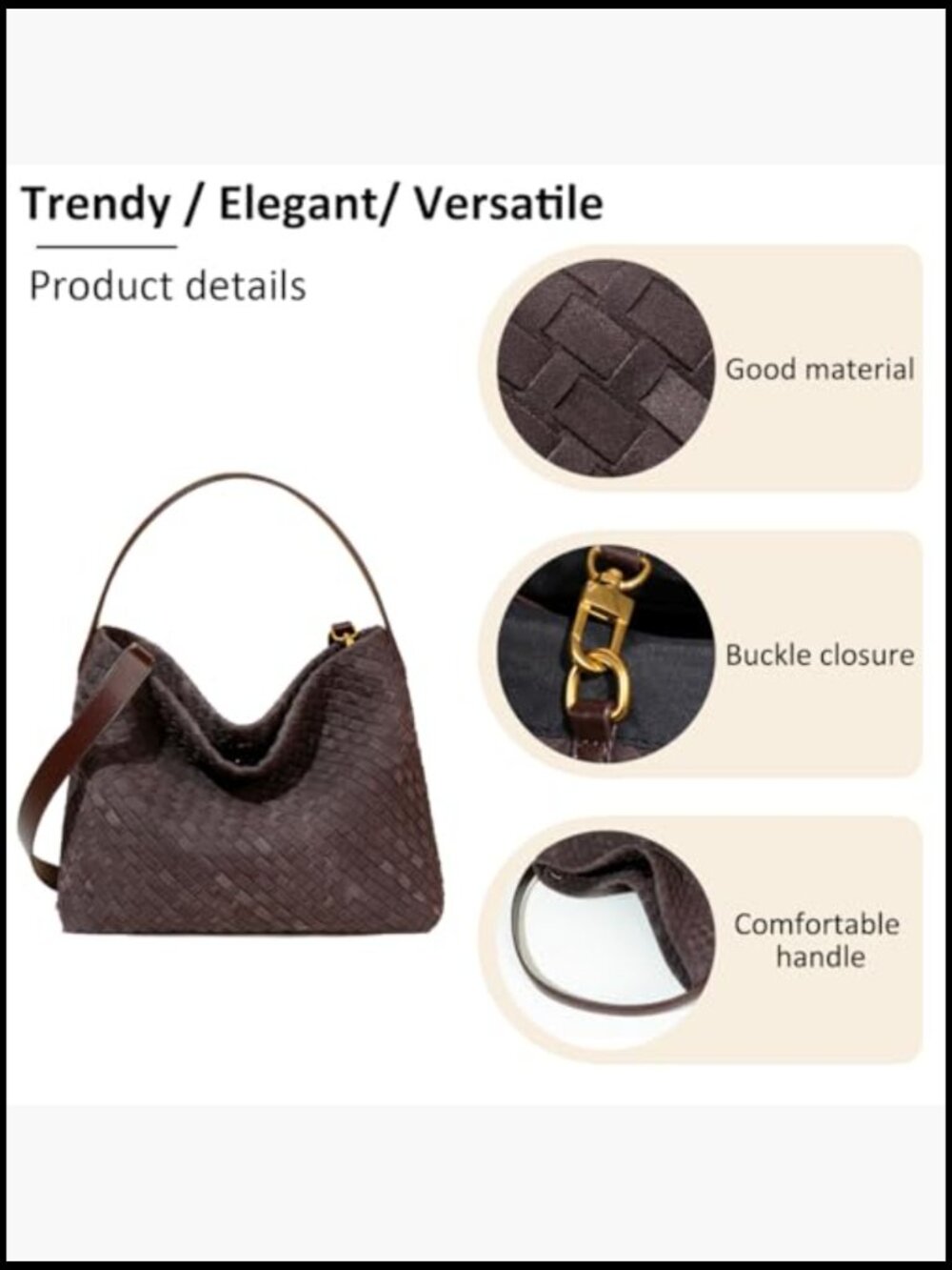 Braided Suede Tote Slouchy Shoulder Bag Elegant Retro Crescent Satchel Purse - Picture 3 of 6